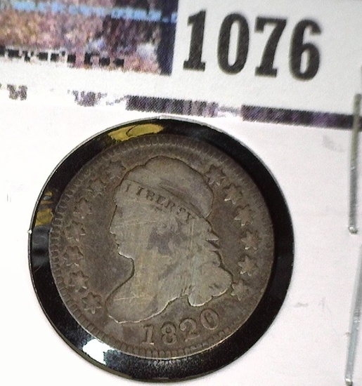 1820 Large O variety U.S. Capped Bust Dime, Full Liberty, some obverse adjustment marks.