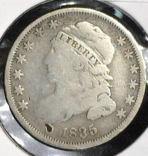 1835 U.S. Capped Bust Dime, F/AG. Obverse dig.