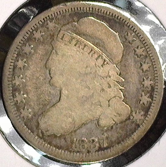 1837  U.S. Capped Bust Dime, Full Liberty, Fine.