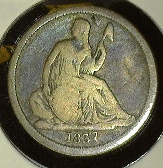 1837 Large Date U.S. Seated Liberty Dime, Good+