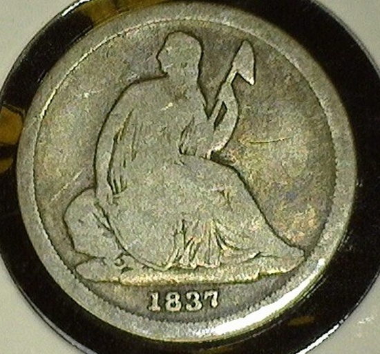 1837 Small Date U.S. Seated Liberty Dime, Good+