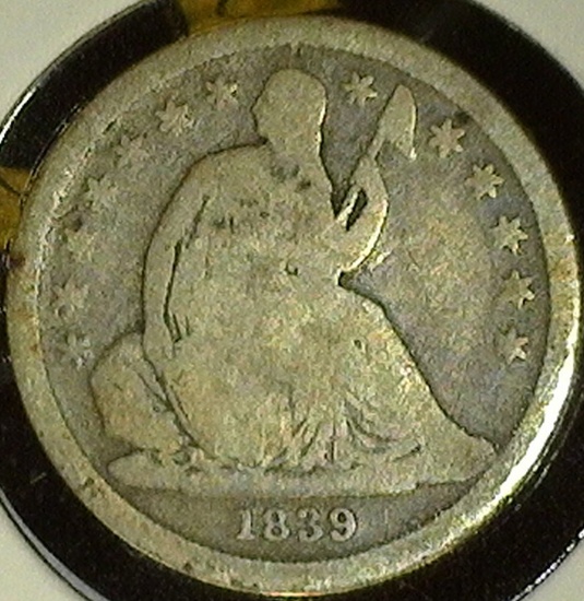 1839 U.S. Seated Liberty Dime, G/AG. Rotated die.