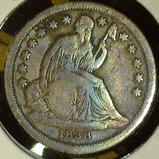 1838 Large Stars U.S. Seated Liberty Dime, VG.