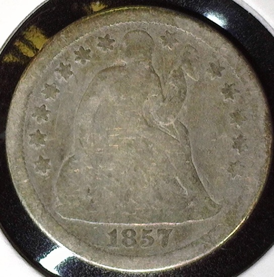 1857 O Type 3, Stars obverse U.S. Seated Liberty Dime, Good.
