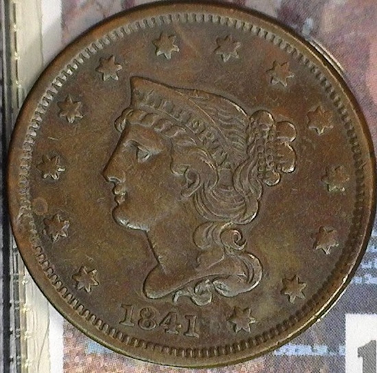 1841 U.S. Large Cent, VF with small edge bump.