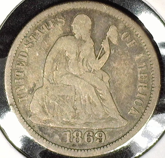 1869 Type 5, Legend Obverse U.S. Seated Liberty Dime, Fine.