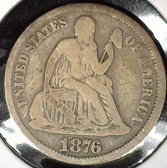 1876 Type 5, Legend obverse, U.S. Seated Liberty Dime, Fine.