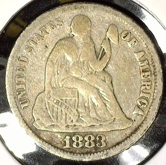 1883 Type 5, Legend obverse, U.S. Seated Liberty Dime, Fine.