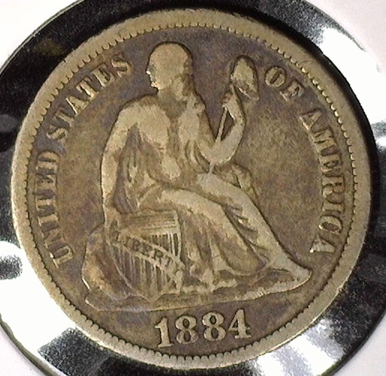 1884 Type 5, Legend obverse, U.S. Seated Liberty Dime, Very Fine.