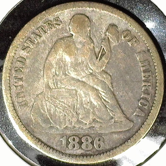 1886 Type 5, Legend obverse, U.S. Seated Liberty Dime, Fine.