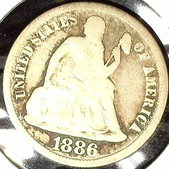 1886 S Type 5, Legend obverse, U.S. Seated Liberty Dime, Good.