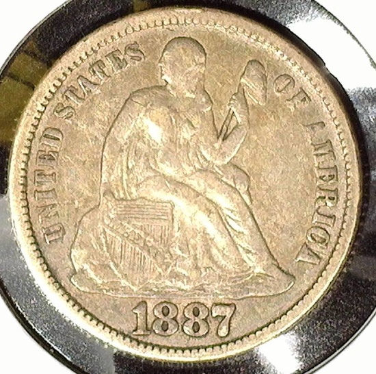 1887 Type 5, Legend obverse, U.S. Seated Liberty Dime, Very Fine.