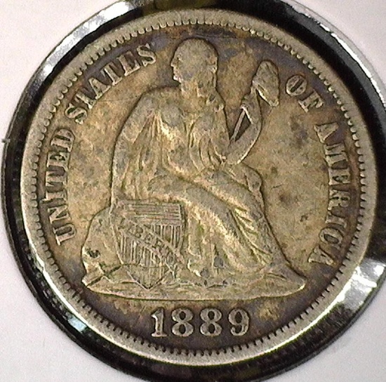 1889 Type 5, Legend obverse, U.S. Seated Liberty Dime, Extra Fine.