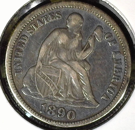 1890 Type 5, Legend obverse, U.S. Seated Liberty Dime, Very Fine details, minor reverse rim cut.