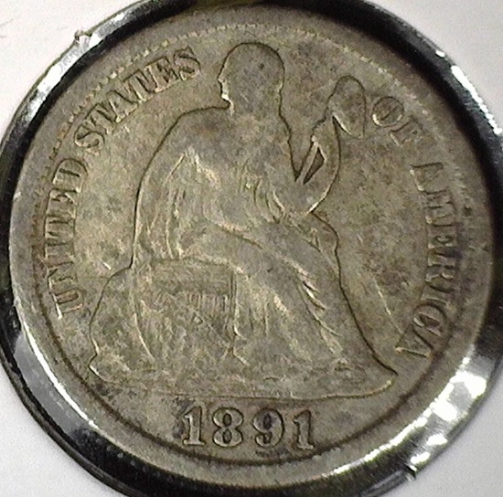 1891 S Type 5, Legend obverse, U.S. Seated Liberty Dime, Very Fine.