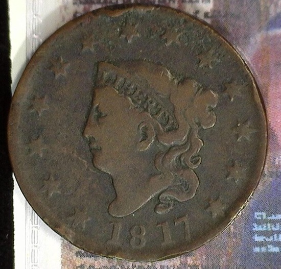 1817 U.S. Large Cent, 13 Stars, VG+. Few rim bumps.