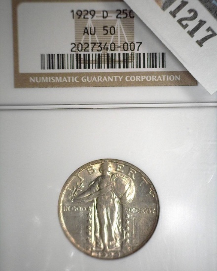 1929 D U.S. Standing Liberty Quarter, slabbed AU50.