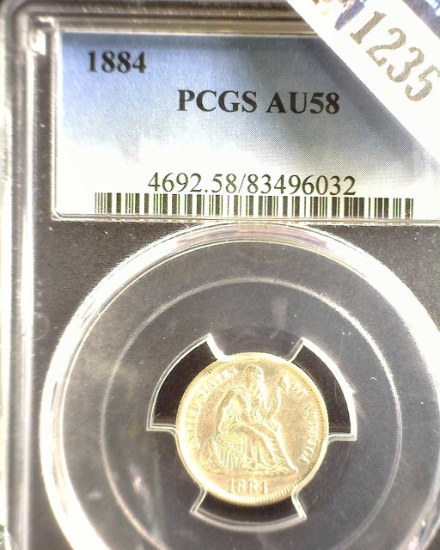 1884 P U.S. Seated Liberty Dime, slabbed PCGS AU58.