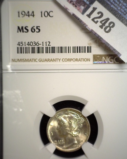 1944 P Mercury Dime, slabbed NGC MS65.