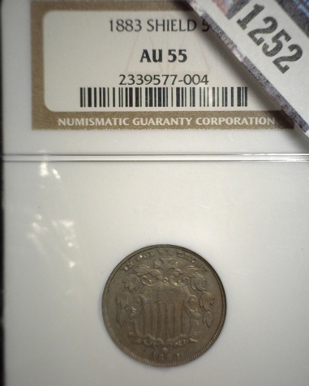 1883 Shield Nickel, NGC slabbed AU55.
