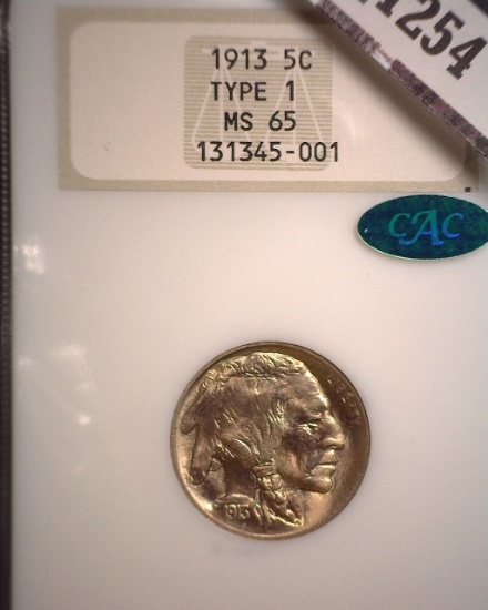 1913 P Type 1 Buffalo Nickel, NGC slabbed MS65.