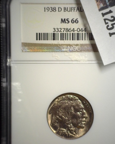 1938 D Buffalo Nickel, NGC slabbed MS66.