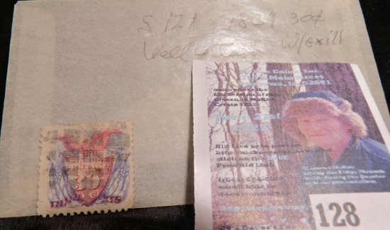 Scott # 121 Stamp from 1869 for 30c, well centered with grill.