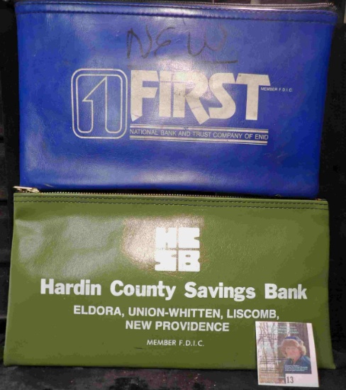 Pair of Zipper Bank Bags :"First National Bank and Trust of Enid (Oklahoma)" & "Hardin County Saving