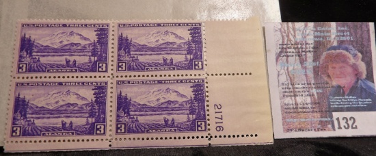 Block of Four 3-Cent United States Postage Stamps issued by the U.S. in 1937 to commemorate the Terr