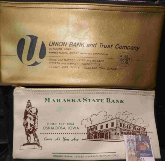 Pair of Zipper Bank Bags: "Union Bank and Trust Company Ottumwa, Iowaâ€¦" & "Mahaska State Bank Phon