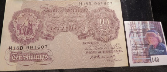 Pick # 368a Bank of England Ten Shilling Note, high grade.