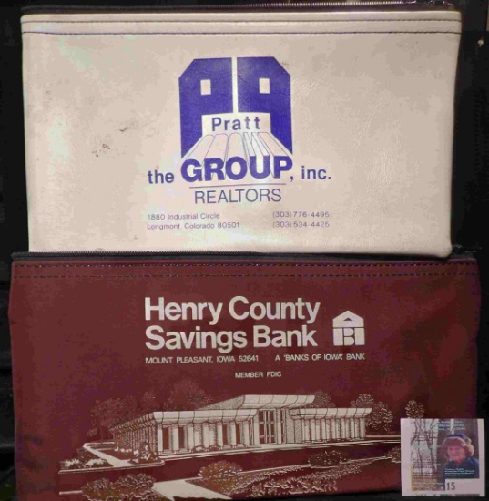 Pair of Zipper Bank Bags: "Pratt the Group, inc Realtorsâ€¦Longmont, Colorado 80501â€¦" & "Henry Cou