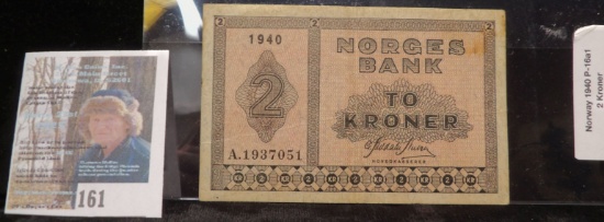 1940 Norway Two Kroner, Pick # 16a1.