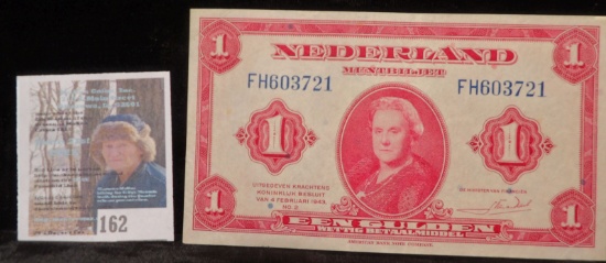 Feb. 4, 1943 Netherlands One Gulden Banknote, Pick # 64. High grade.
