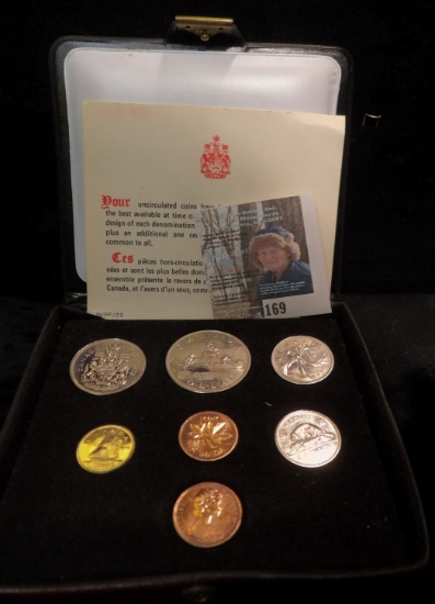 1975 Double Cent Canada Specimen set of Gem Uncirculated Coins. Cents to Dollar in original felt-lin