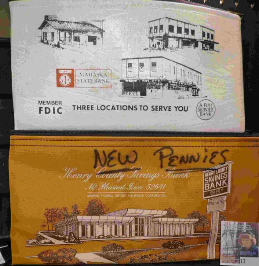 Pair of Zipper Bank Bags: "Mahaska State Bank (Oskaloosa, Ia..)" & "Henry County Savings Bank Mount