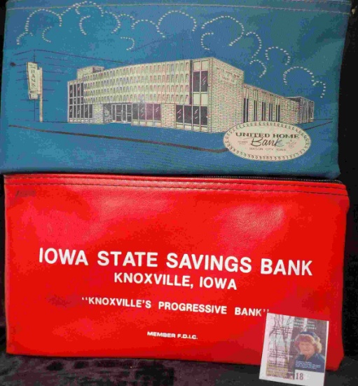 Pair of Zipper Bank Bags: "United Home & Trust Co. Mason City, Iowa" & "Iowa State Savings Bank Knox