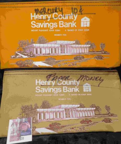 Pair of Zipper Bank Bags both "Henry County Savings Bank Mount Pleasant, Iowa 52641 A 'Bank of Iowa'