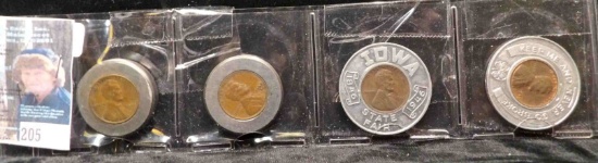 Group of four Lucky Encased Cents. Includes a 1946 Iowa State Fair piece.