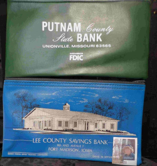 Pair of Zipper Bank Bags: "Putnam County State Bank Unionville, Missouri 63565" & "Lee County Saving