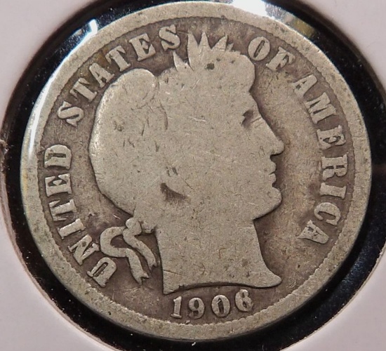 1906 P Barber Dime, Good.