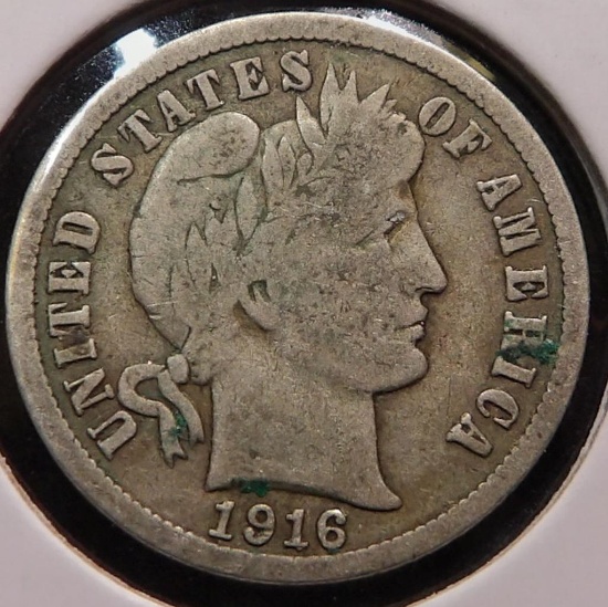 1916 P Barber Dime, Very Good.