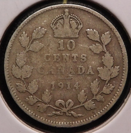 1914 Canada Silver Dime, VG. Rare date.