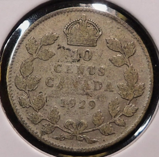 1929 Canada Silver Dime, Fine. .06 oz. Silver.
