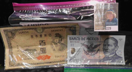 (2) Foreign notes-Japan 100 Yen, 1946, Shotoku Crown Prince & Mexico Pesos