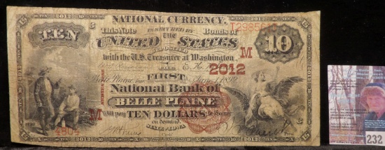 Series 1882 $10 Brown Back "The First National Bank of Belle Plaine, Iowa", Charter No. 2012, "M" re