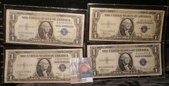 (2) Series 1935A, (1) Series 1935 B, & 1935 C $1 Silver Certificates in plastIc sleeves. All nice gr