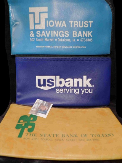 (3)  Zipper Bank Bags: "Iowa Trust & Savings Bank 302 South Market Oskaloosa, Iaâ€¦", "US Bank servi
