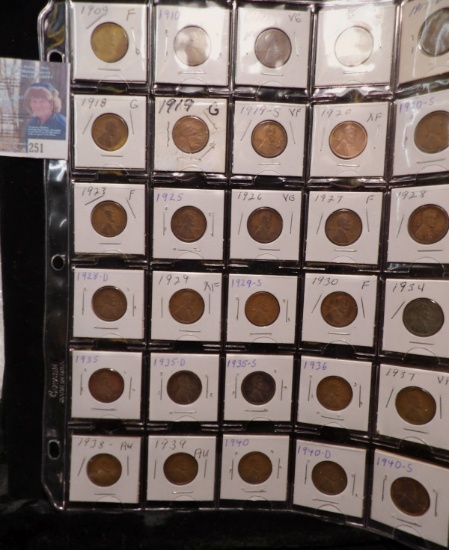 Partial Set of Lincoln Cents in a Plastic Page dating from 1909-40 S. (30 pcs.)
