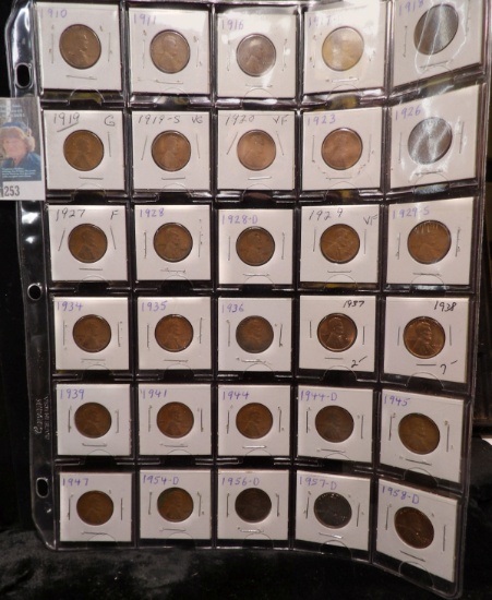Partial Set of Lincoln Cents in a Plastic Page dating from 1910-58 D. (30 pcs.)
